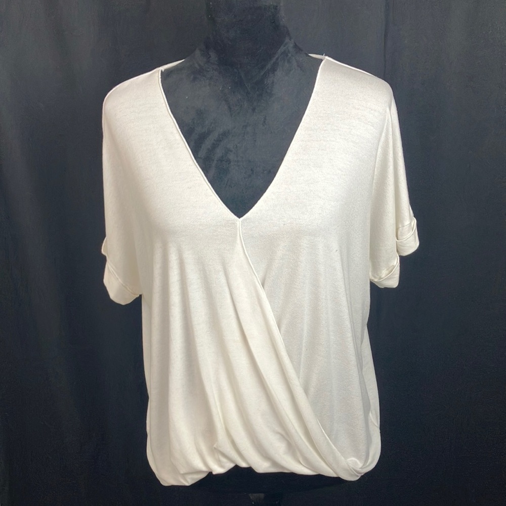 Double Zero white shortsleeved wrap blouse woman’s size medium